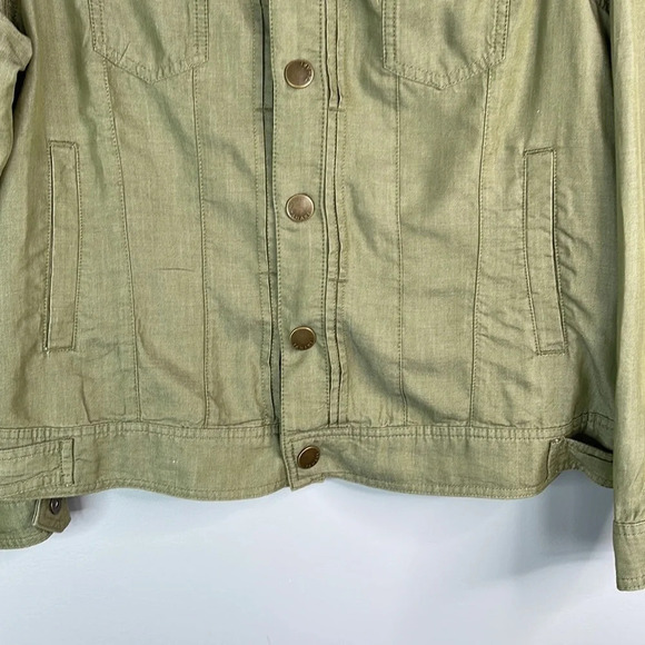 TAHARI Olive Green Lyocell Utility Jacket Button Snap Closure Lightweight Size L - Picture 4 of 14